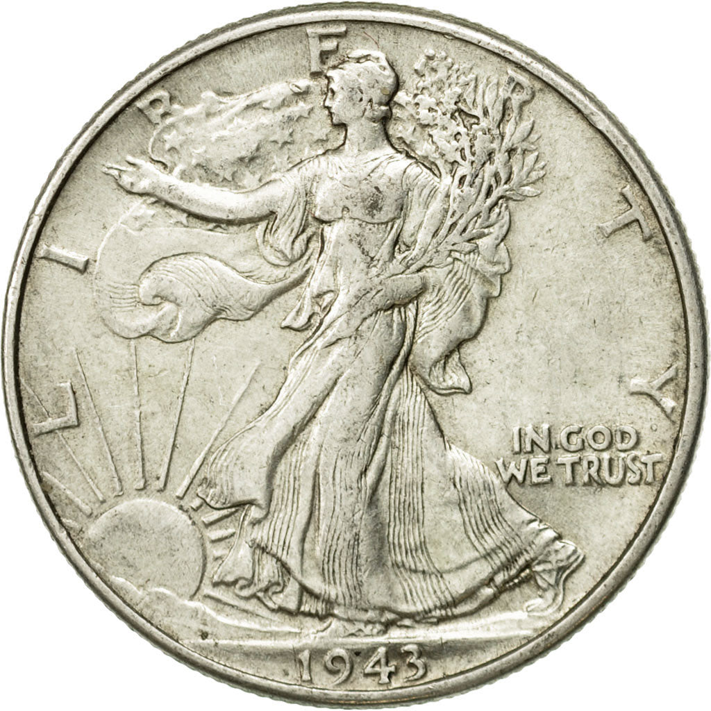 Coin, United States, Walking Liberty Half Dollar, Half Dollar, 1943, U.S. Mint