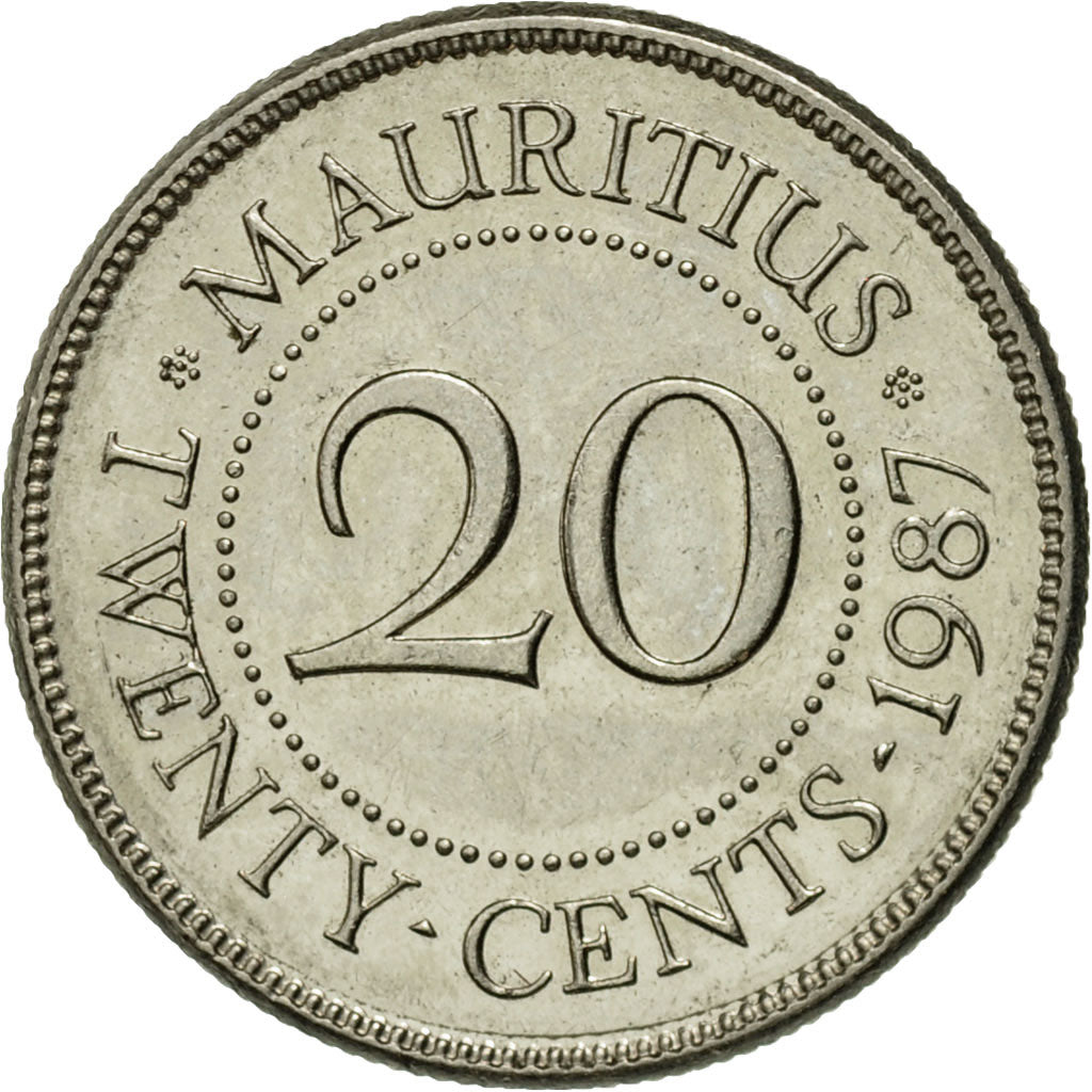 Monnaie, Mauritius, 20 Cents, 1987, TTB+, Nickel plated steel, KM:53