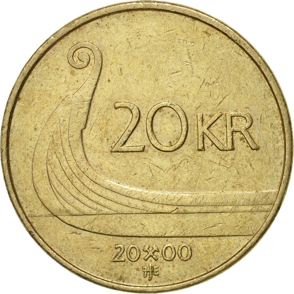 Coin, Norway, Harald V, 20 Kroner, 2000, EF(40-45), Nickel-brass, KM:453