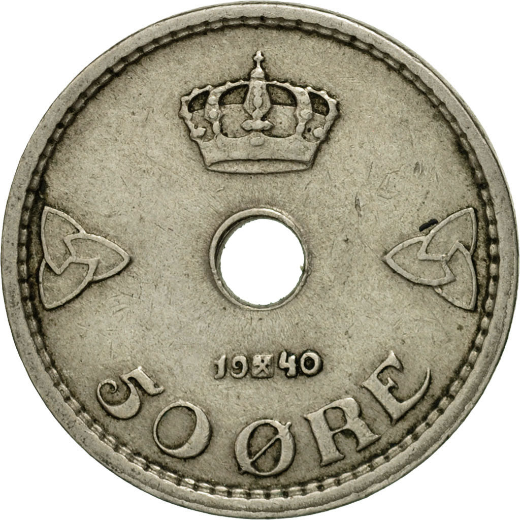 Moneda, Noruega, Haakon VII, 50 Öre, 1940, BC+, Cobre - níquel, KM:386