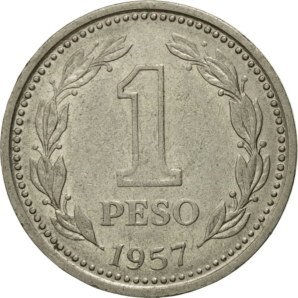 Coin, Argentina, Peso, 1957, EF(40-45), Nickel Clad Steel, KM:57