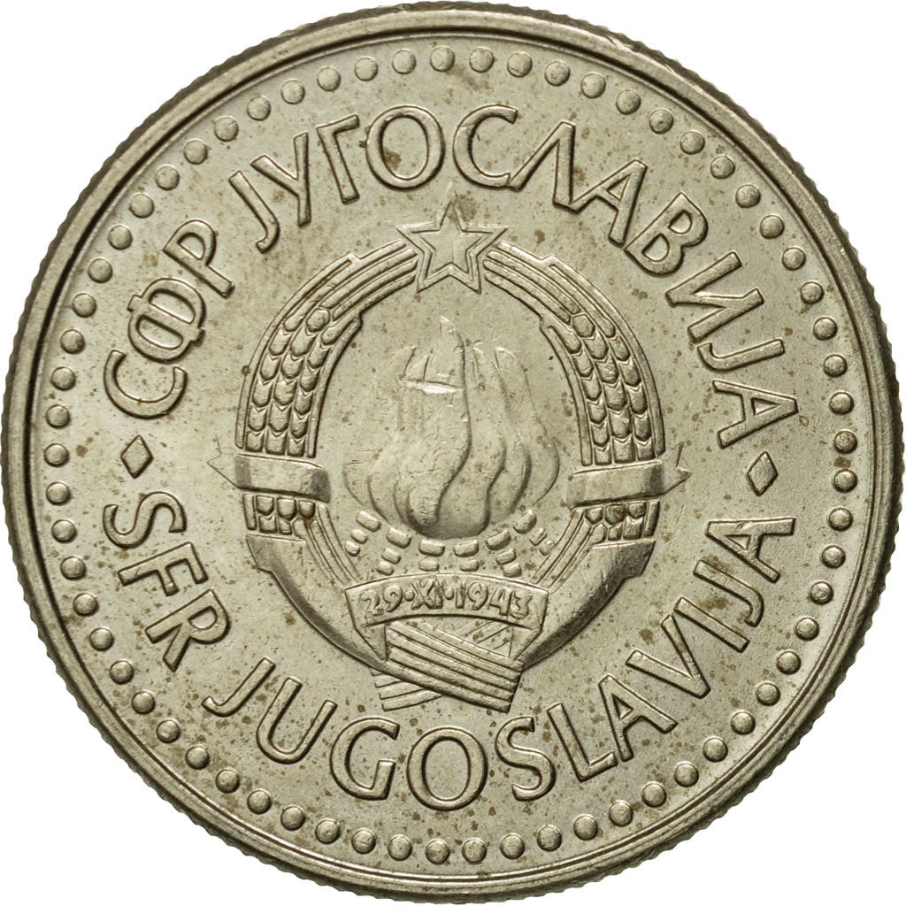 Moneta, Iugoslavia, 5 Dinara, 1990, MB+, Rame-nichel-zinco, KM:144