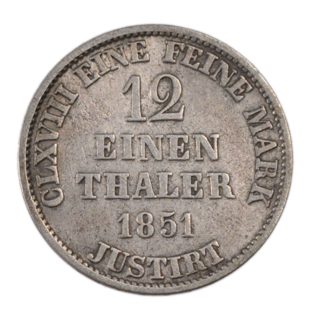 German States, 1/12 Thaler, 1851, KM #206, EF(40-45), Silver, 2.60