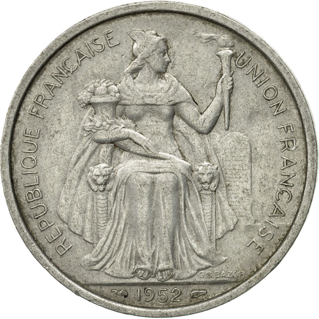 Coin, FRENCH OCEANIA, 5 Francs, 1952, EF(40-45), Aluminum, KM:4