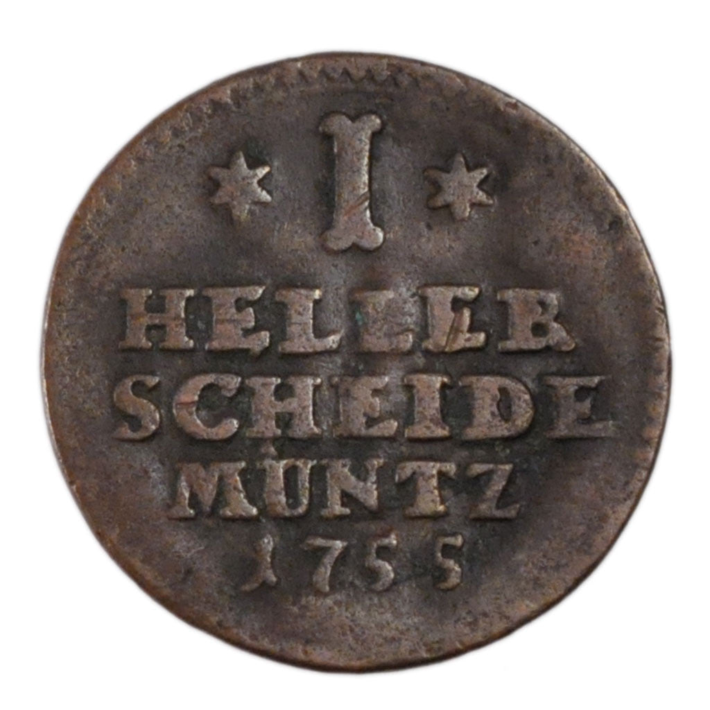 GERMAN STATES, Heller, 1755, KM #445, EF(40-45), Copper, 20, 2.50