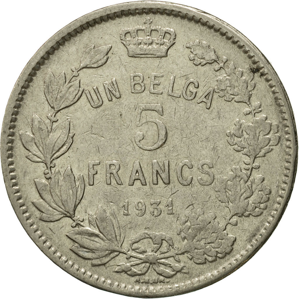 Coin, Belgium, 5 Francs, 5 Frank, 1931, EF(40-45), Nickel, KM:97.1
