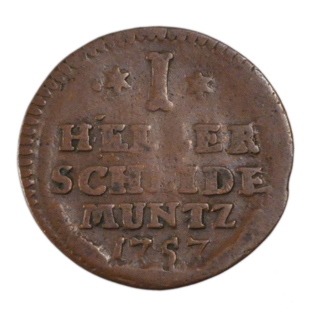 GERMAN STATES, Heller, 1757, KM #445, VF(30-35), Copper, 20, 2.20
