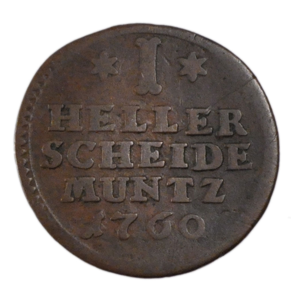 GERMAN STATES, Heller, 1760, KM #465, VF(30-35), Copper, 19, 2.10