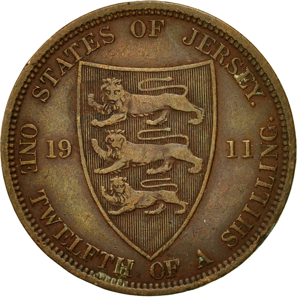 Coin, Jersey, George V, 1/12 Shilling, 1911, VF(30-35), Bronze, KM:12