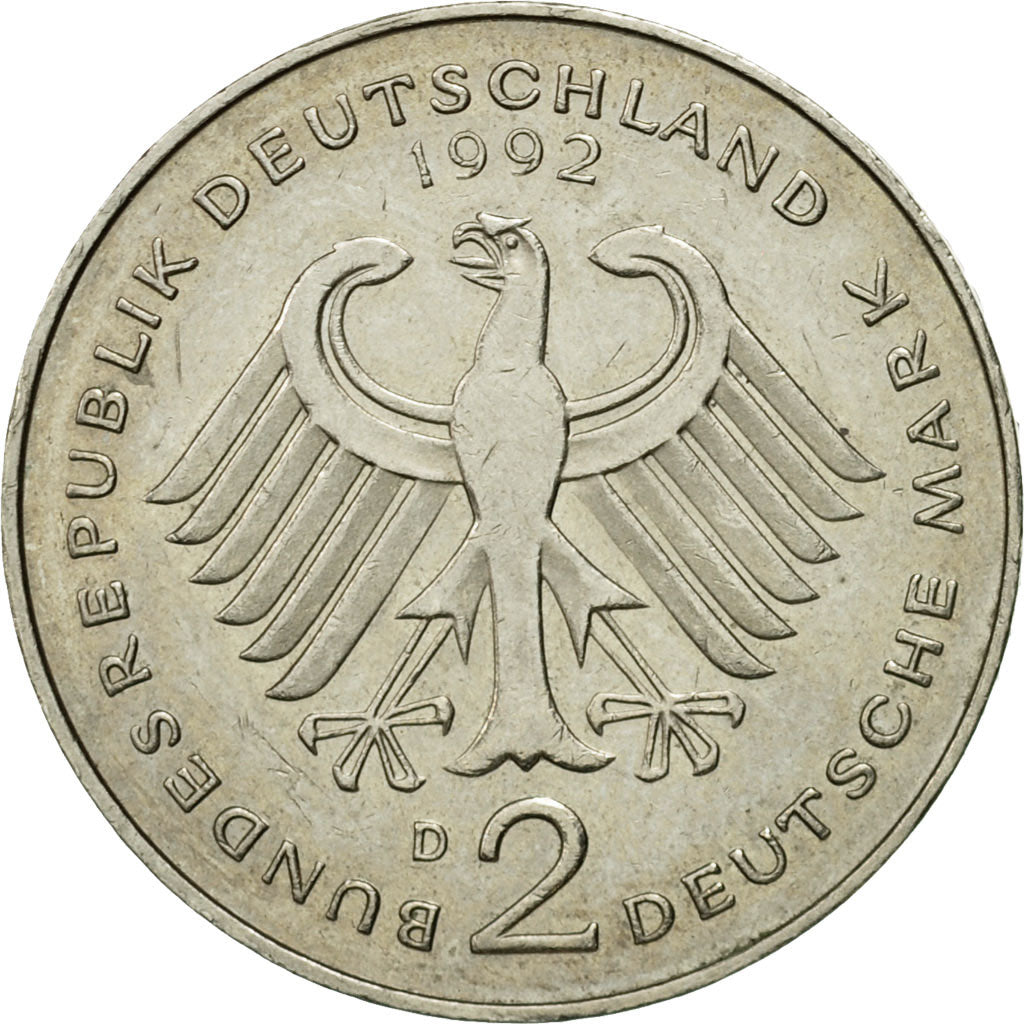 Moneda, ALEMANIA - REPÚBLICA FEDERAL, 2 Mark, 1992, Munich, MBC, Cobre -