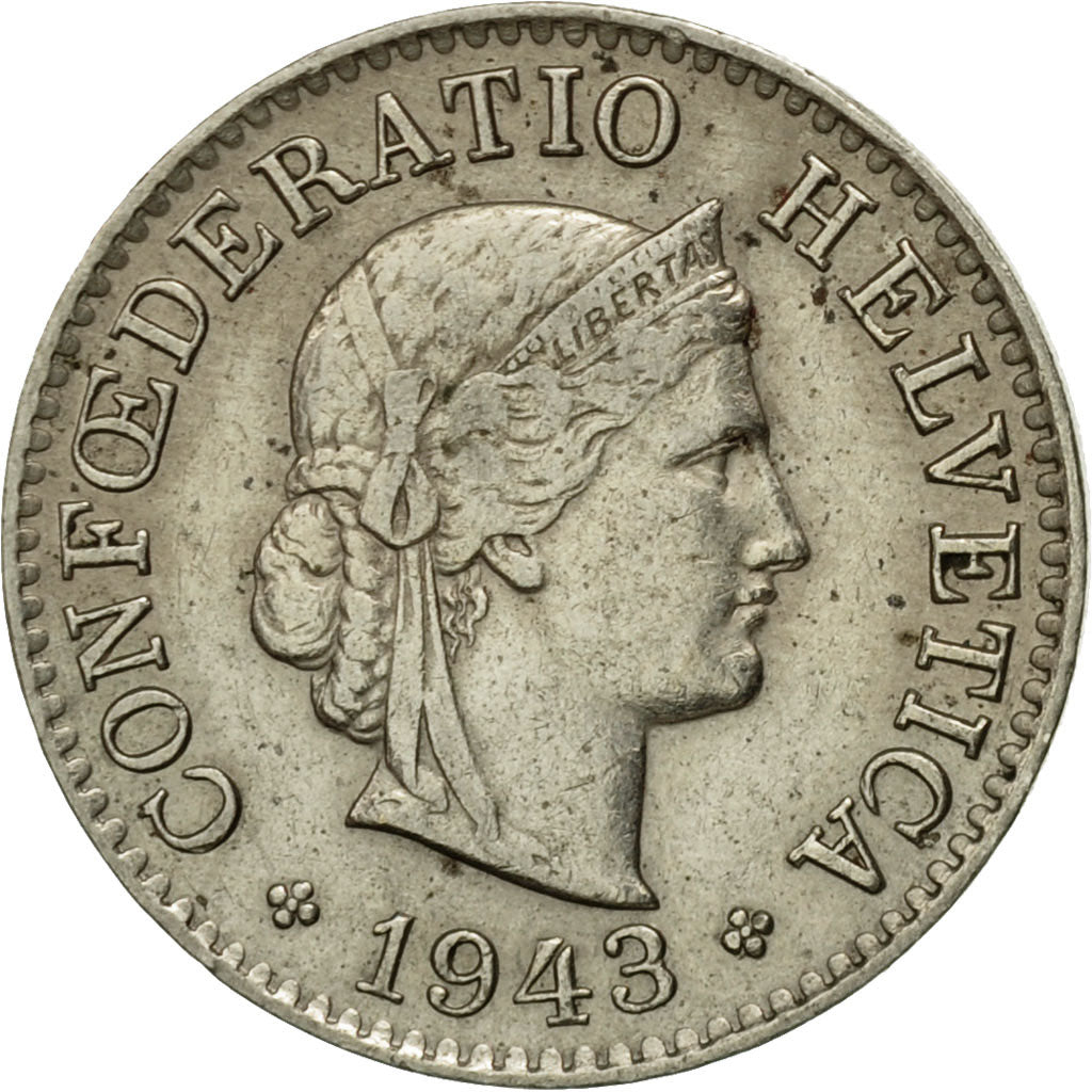 Moneda, Suiza, 5 Rappen, 1943, Bern, MBC, Cobre - níquel, KM:26