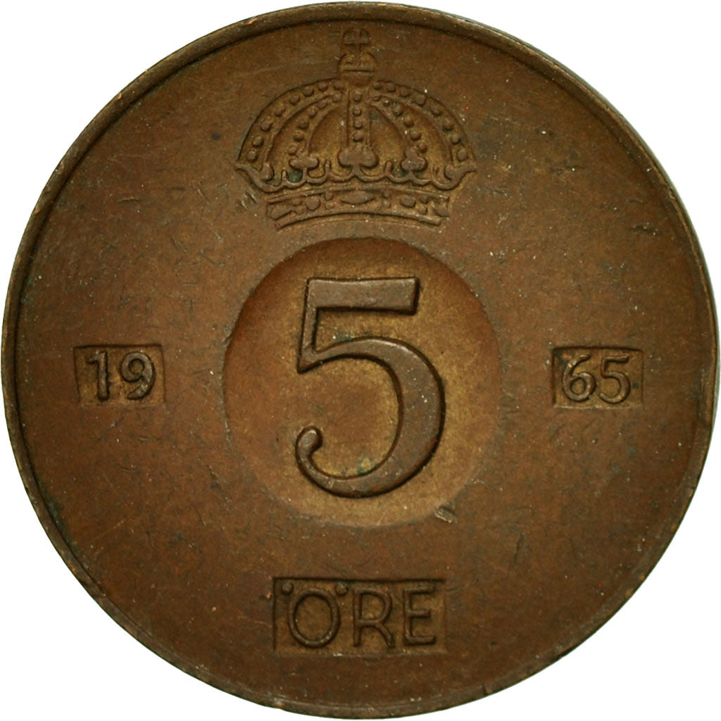Coin, Sweden, Gustaf VI, 5 Öre, 1965, EF(40-45), Bronze, KM:822