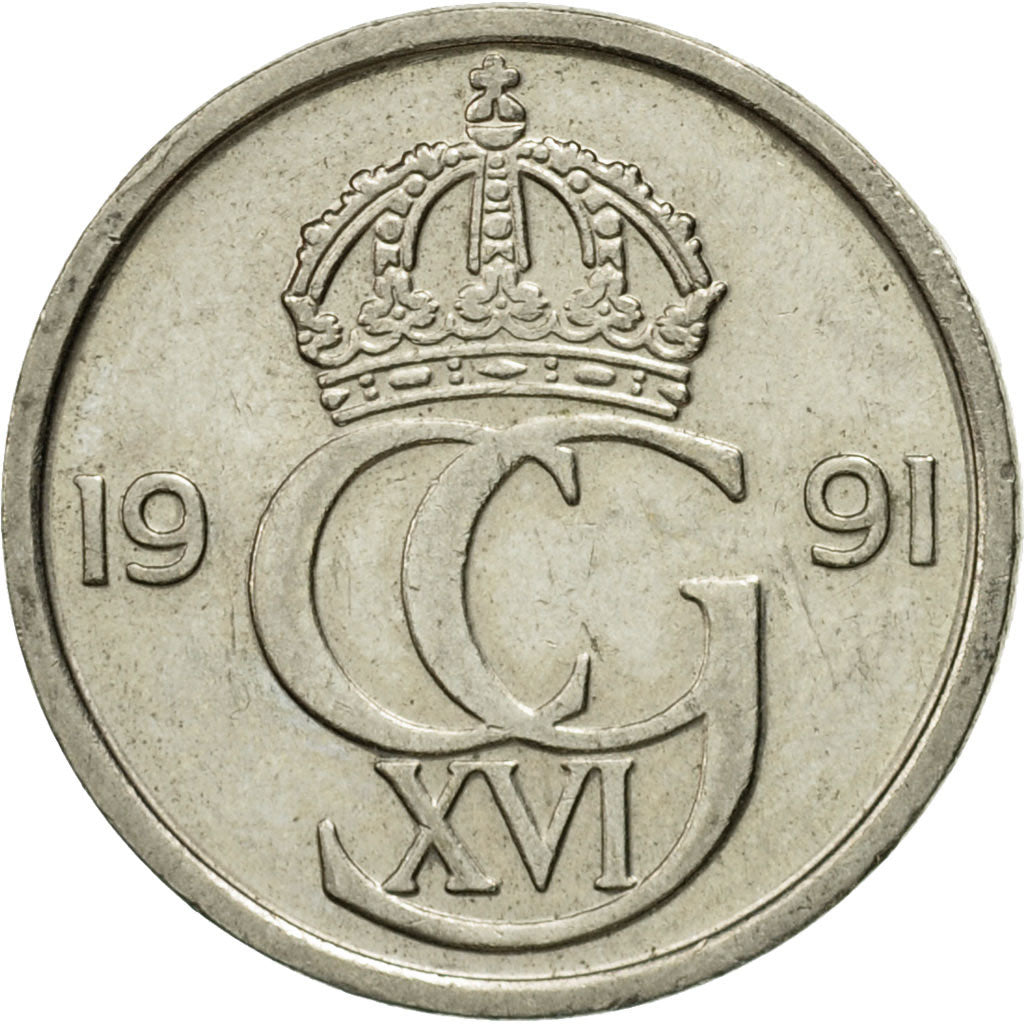 Coin, Sweden, Carl XVI Gustaf, 50 Öre, 1991, EF(40-45), Copper-nickel, KM:855