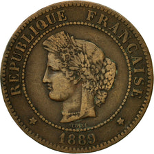 Moneta, Francia, Cérès, 5 Centimes, 1889, Paris, MB+, Bronzo, KM:821.1