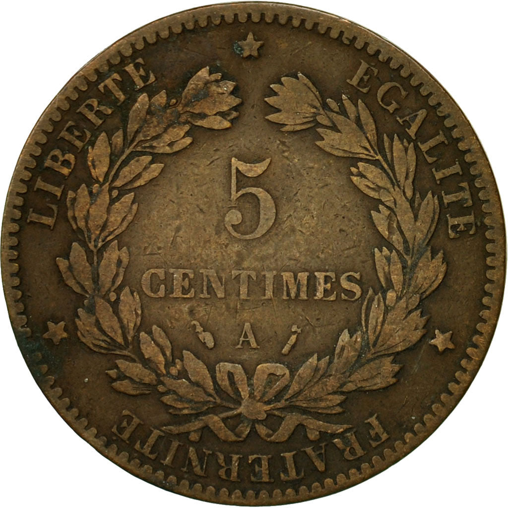 Moneta, Francia, Cérès, 5 Centimes, 1889, Paris, MB+, Bronzo, KM:821.1