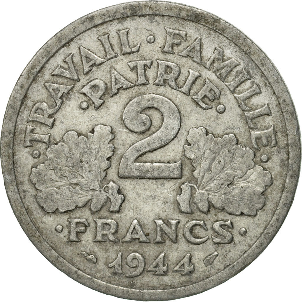 Coin, France, Bazor, 2 Francs, 1944, Castelsarrasin, VF(30-35), Aluminum