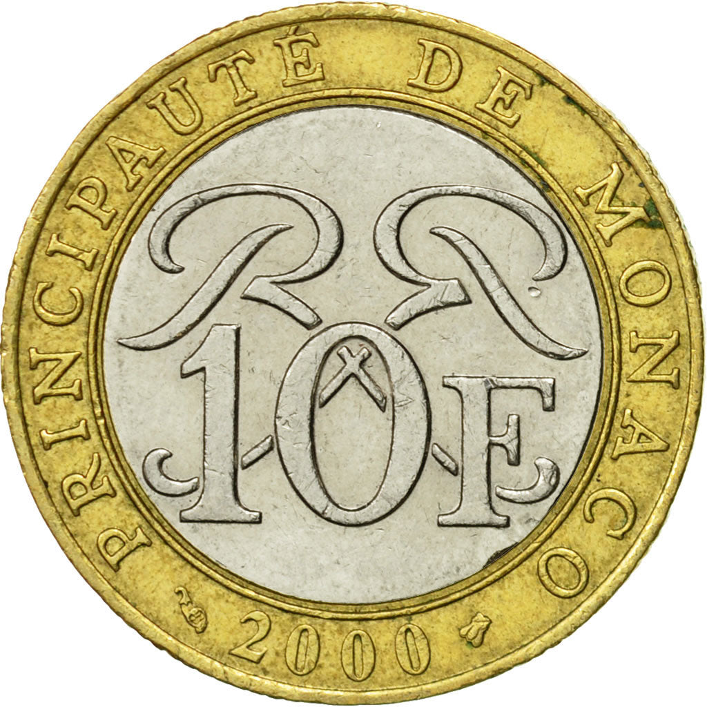 Coin, Monaco, Rainier III, 10 Francs, 2000, EF(40-45), Bi-Metallic, KM:163