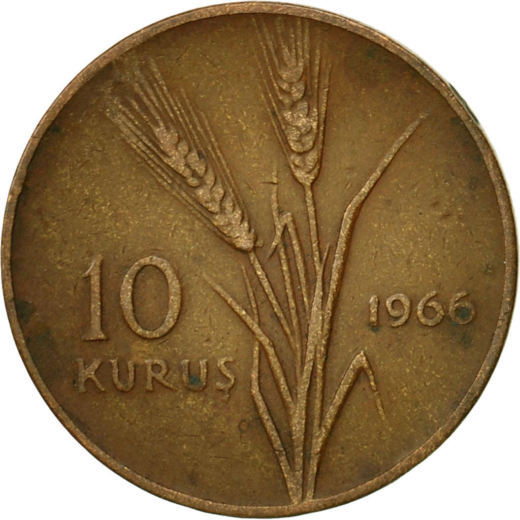 Coin, Turkey, 10 Kurus, 1966, EF(40-45), Bronze, KM:891.1