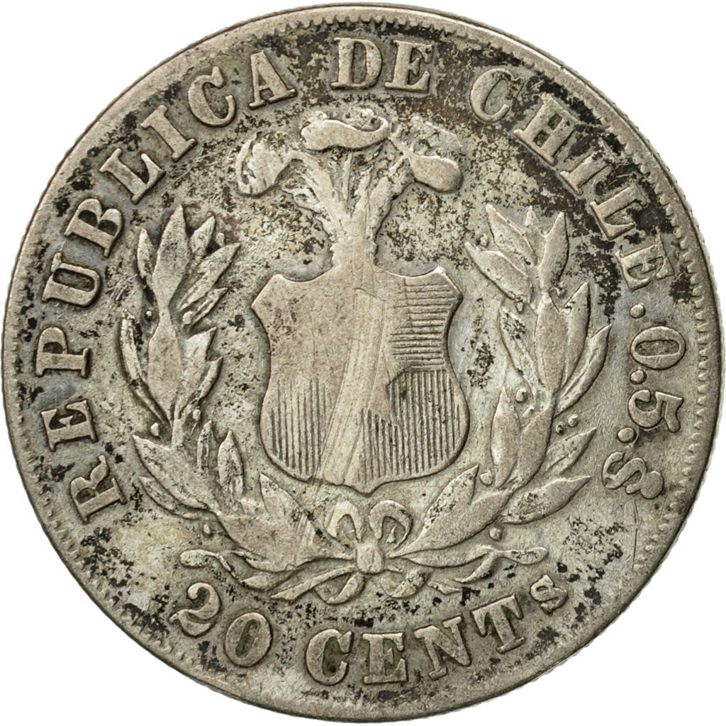 Moneta, Cile, 20 Centavos, 1879, BB, Argento, KM:138.2