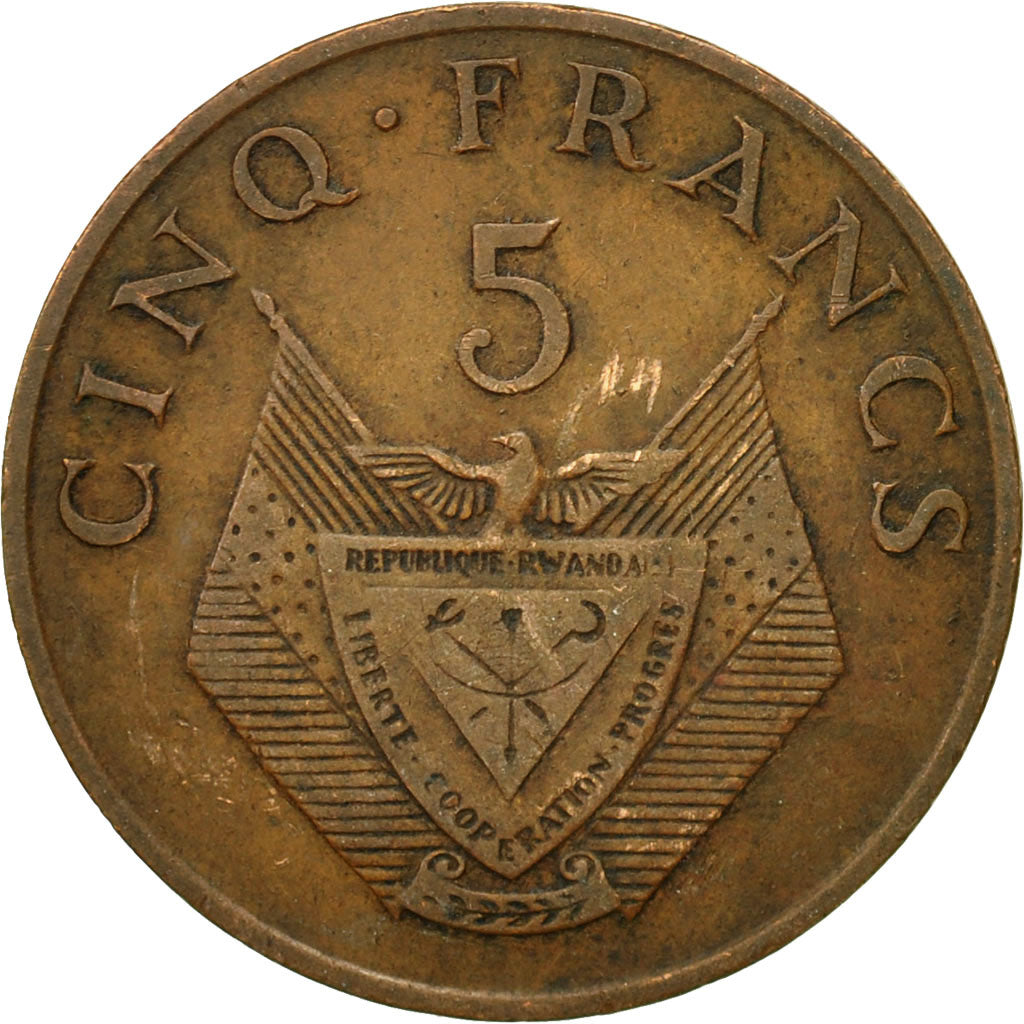 Coin, Rwanda, 5 Francs, 1987, British Royal Mint, VF(30-35), Bronze, KM:13
