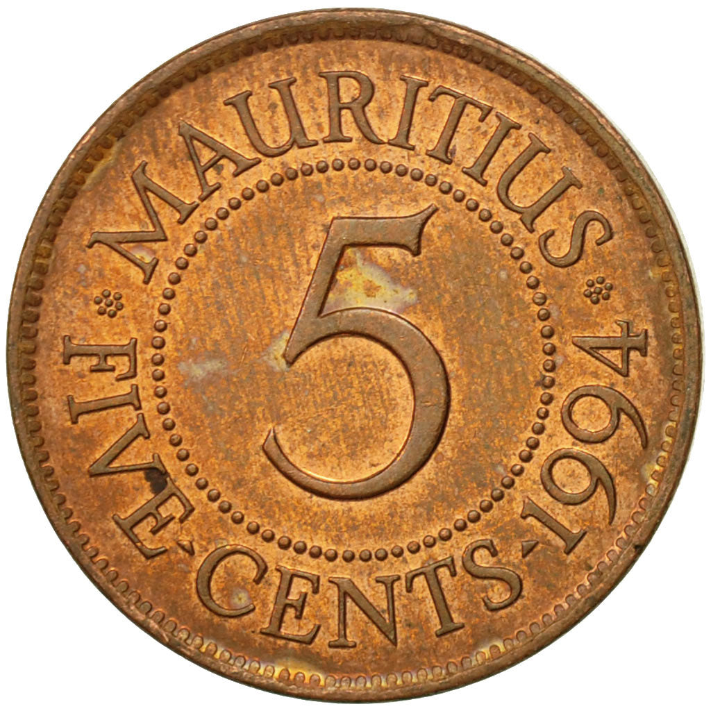 Coin, Mauritius, 5 Cents, 1994, EF(40-45), Copper Plated Steel, KM:52