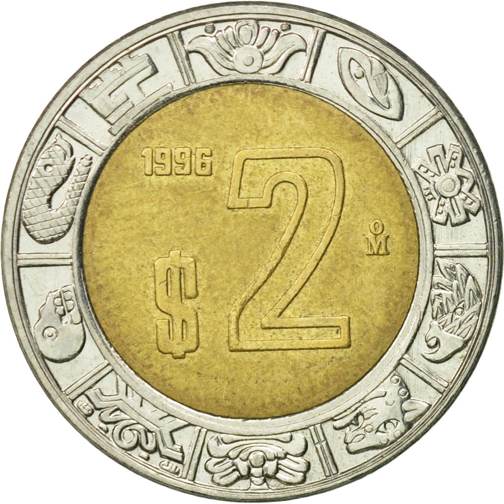 Coin, Mexico, 2 Pesos, 1996, Mexico City, EF(40-45), Bi-Metallic, KM:604