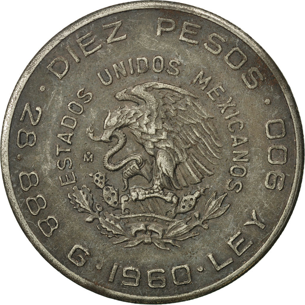 Coin, Mexico, 10 Pesos, 1960, Mexico City, EF(40-45), Silver, KM:476