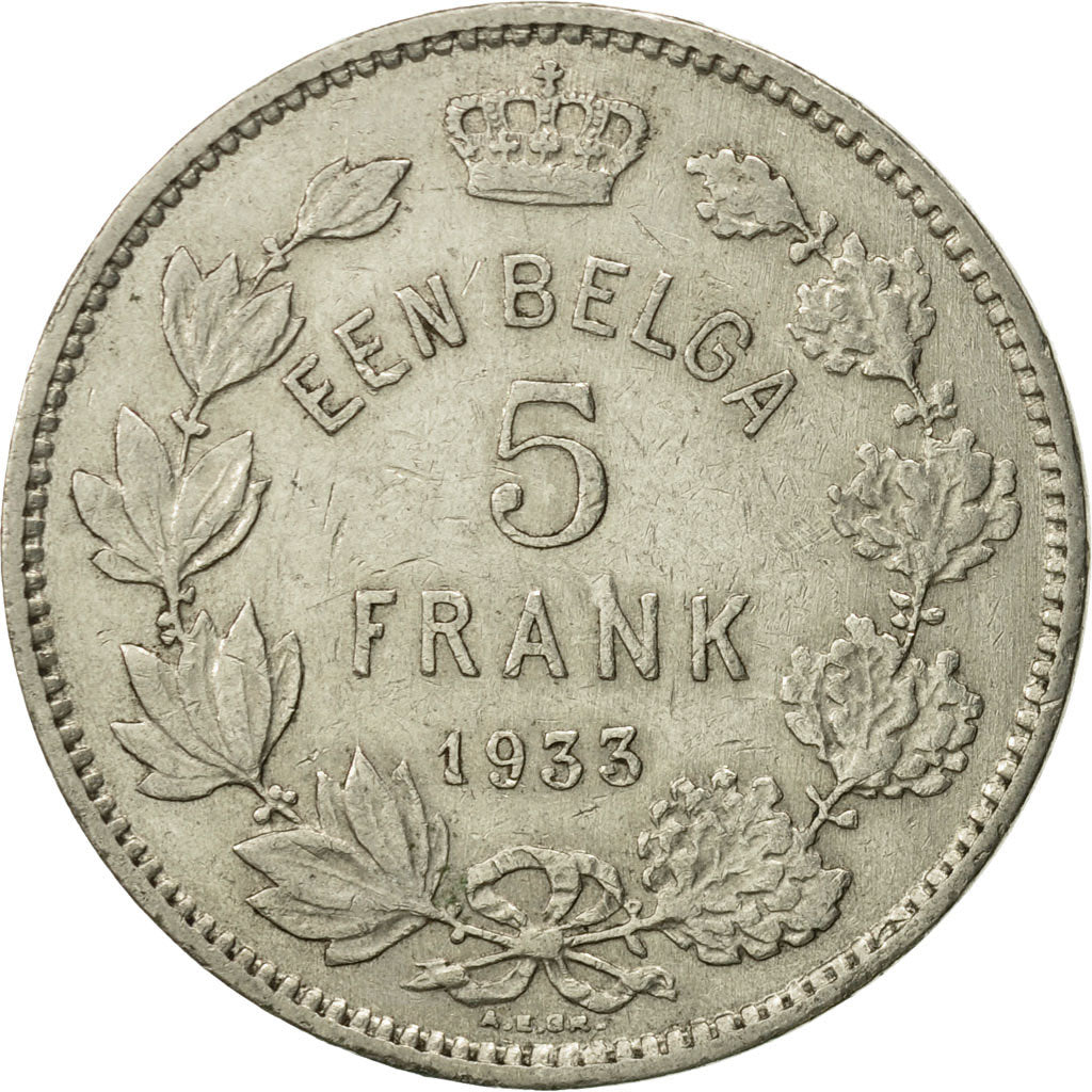 Coin, Belgium, 5 Francs, 5 Frank, 1933, VF(30-35), Nickel, KM:98