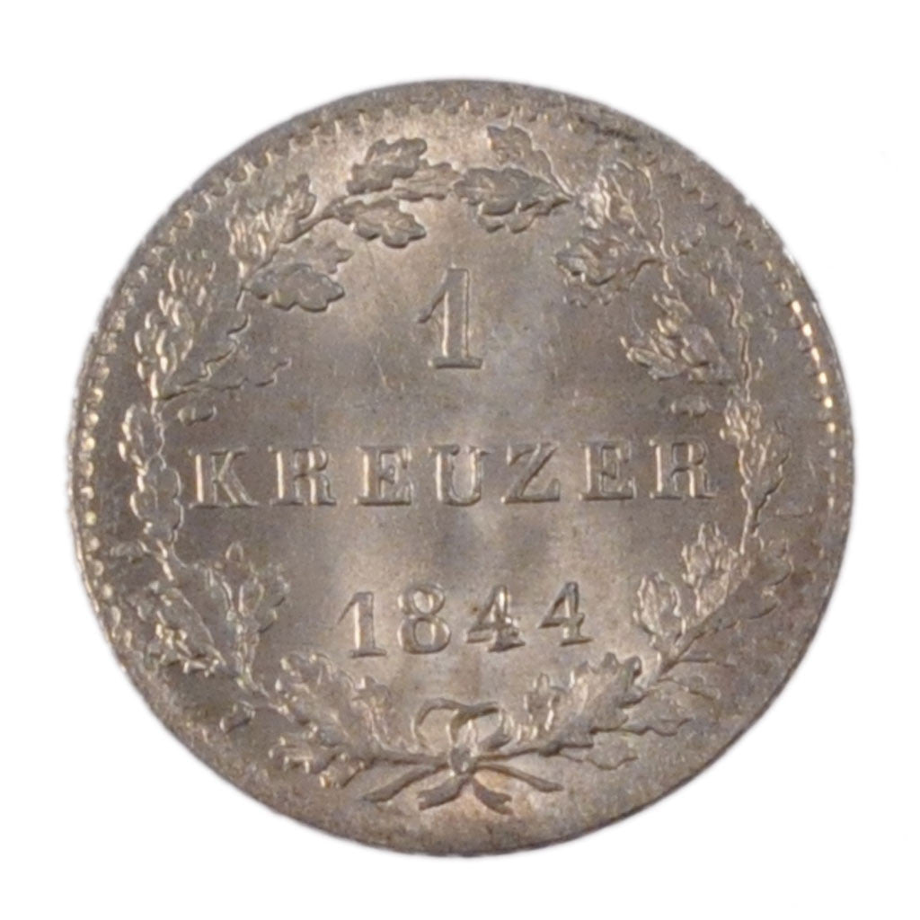 Coin, German States, HESSE-DARMSTADT, Ludwig II, Kreuzer, 1844, MS(60-62)