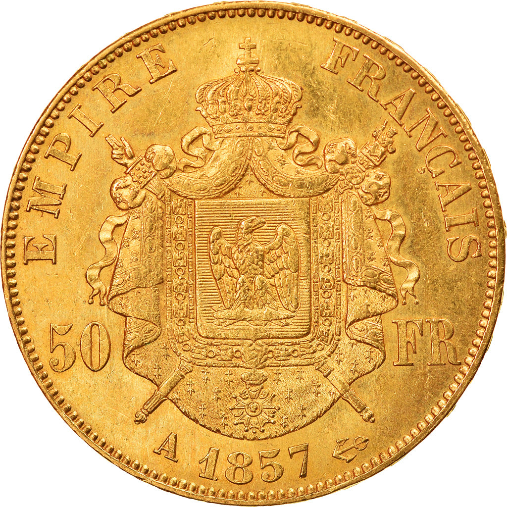 Moneda, Francia, Napoleon III, Napoléon III, 50 Francs, 1857, Paris, MBC+, Oro