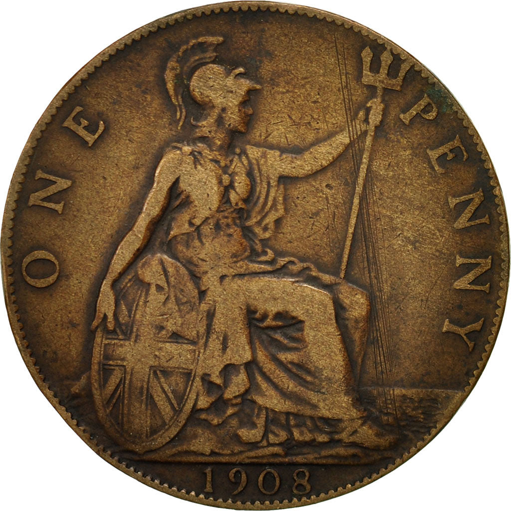 Coin, Great Britain, Edward VII, Penny, 1908, VF(30-35), Bronze, KM:794.2