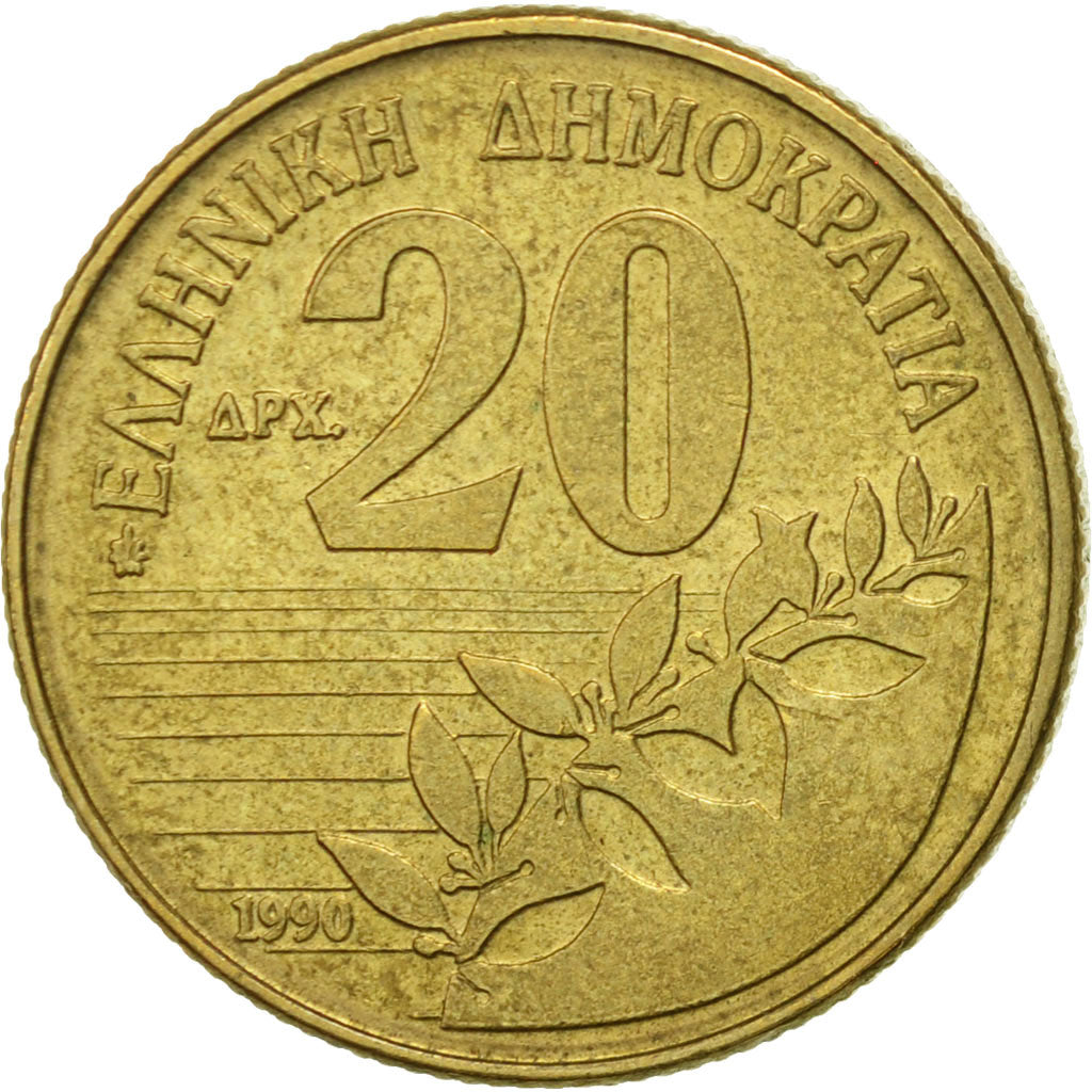 Moneta, Grecia, 20 Drachmes, 1990, MB+, Alluminio-bronzo, KM:154