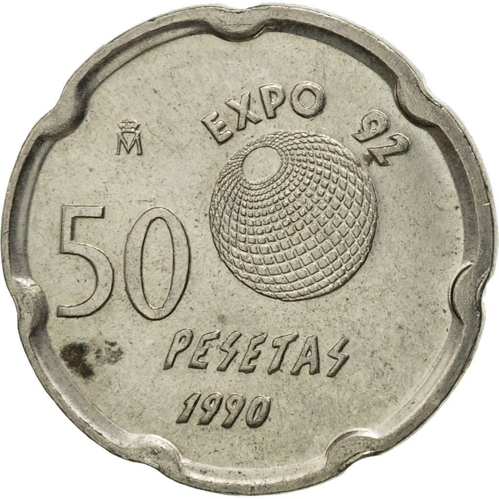 Coin, Spain, Juan Carlos I, 50 Pesetas, 1990, Madrid, EF(40-45), Copper-nickel
