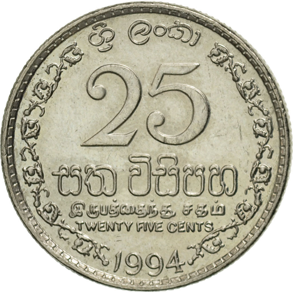 Coin, Sri Lanka, 25 Cents, 1994, EF(40-45), Copper-nickel, KM:141.2