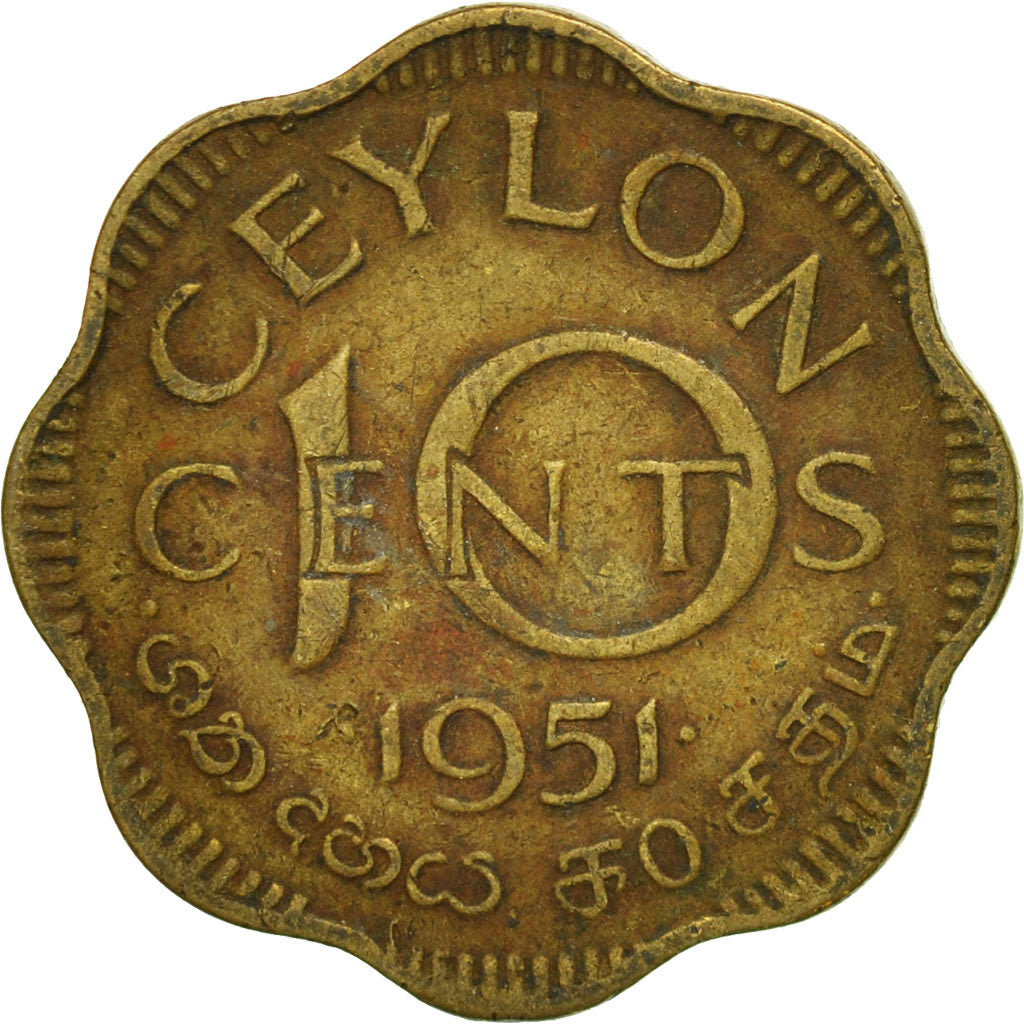 Moneta, Ceylon, George VI, 10 Cents, 1951, BB, Nichel-ottone, KM:121