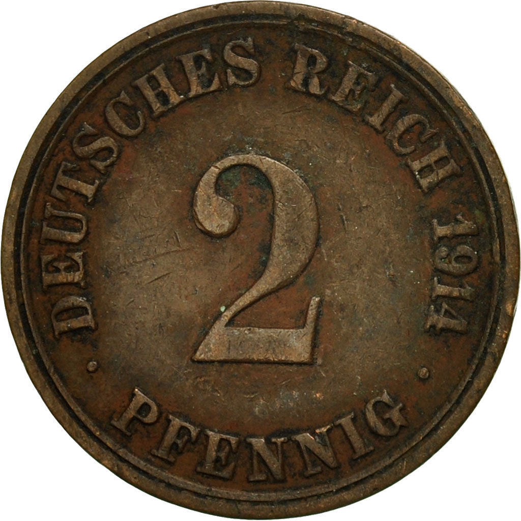 Coin, GERMANY - EMPIRE, Wilhelm II, 2 Pfennig, 1914, Berlin, VF(30-35), Copper