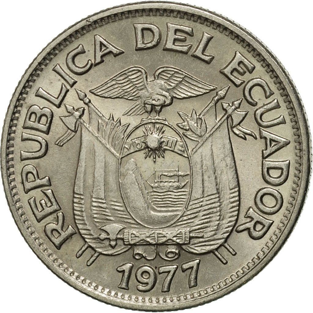 Monnaie, Équateur, 50 Centavos, Cincuenta, 1977, TTB, Nickel Clad Steel, KM:81