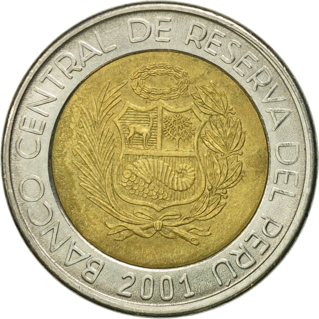 Coin, Peru, 5 Nuevos Soles, 2001, Lima, EF(40-45), Bi-Metallic, KM:316