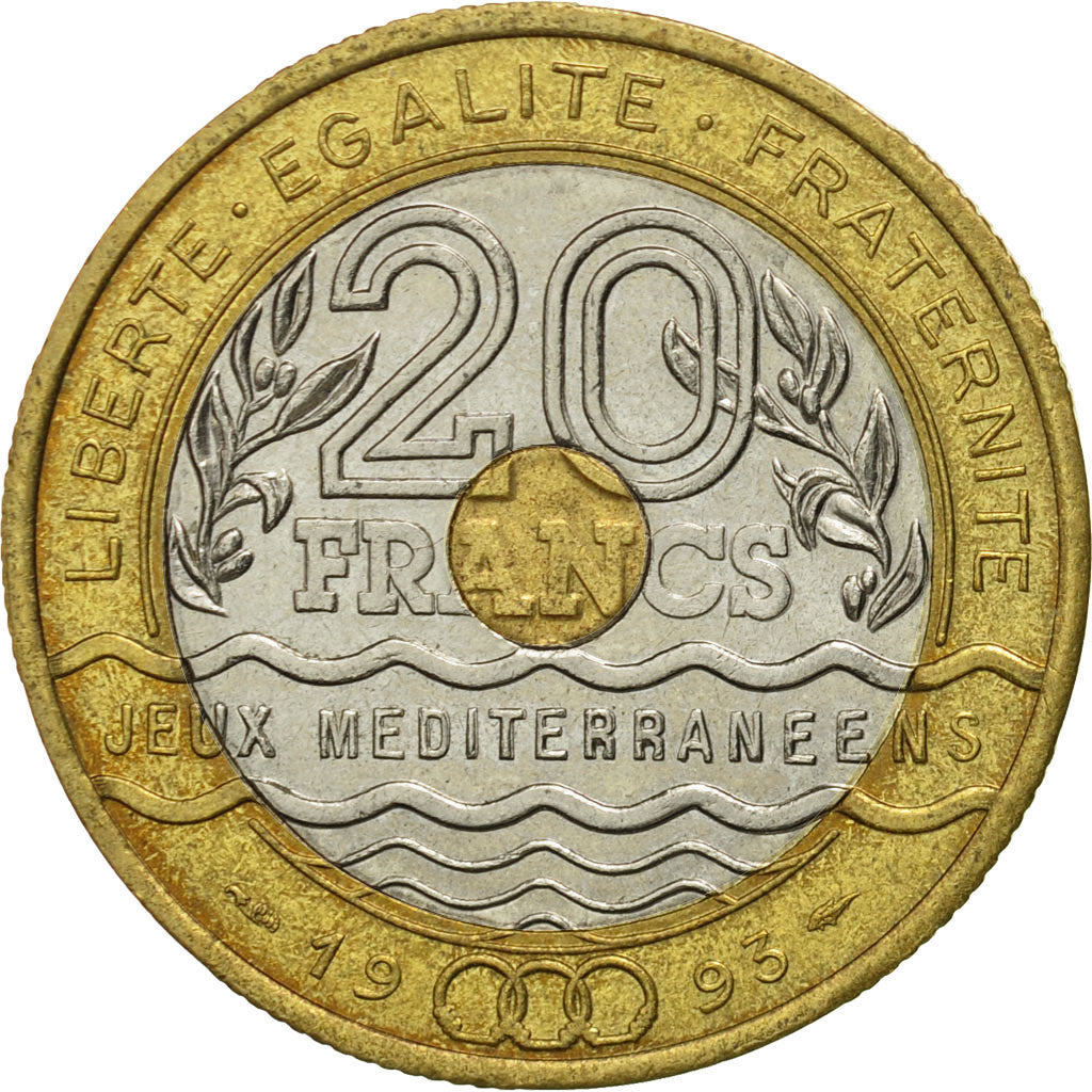 Coin, France, Jeux Méditerranéens, 20 Francs, 1993, Paris, VF(30-35)