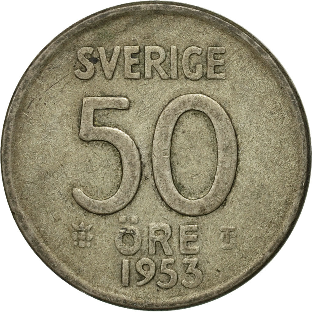 Coin, Sweden, Gustaf VI, 50 Öre, 1953, VF(20-25), Silver, KM:825