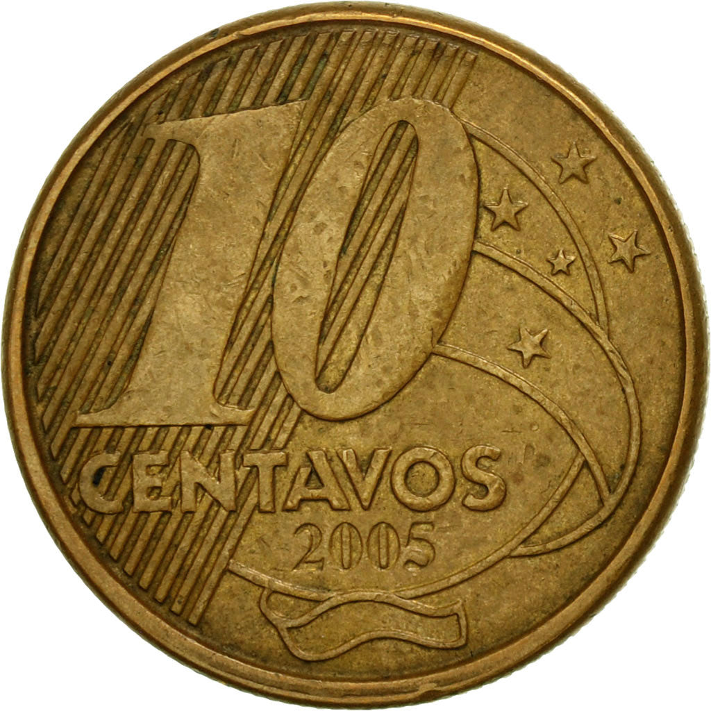 Coin, Brazil, 10 Centavos, 2005, VF(30-35), Bronze Plated Steel, KM:649.2