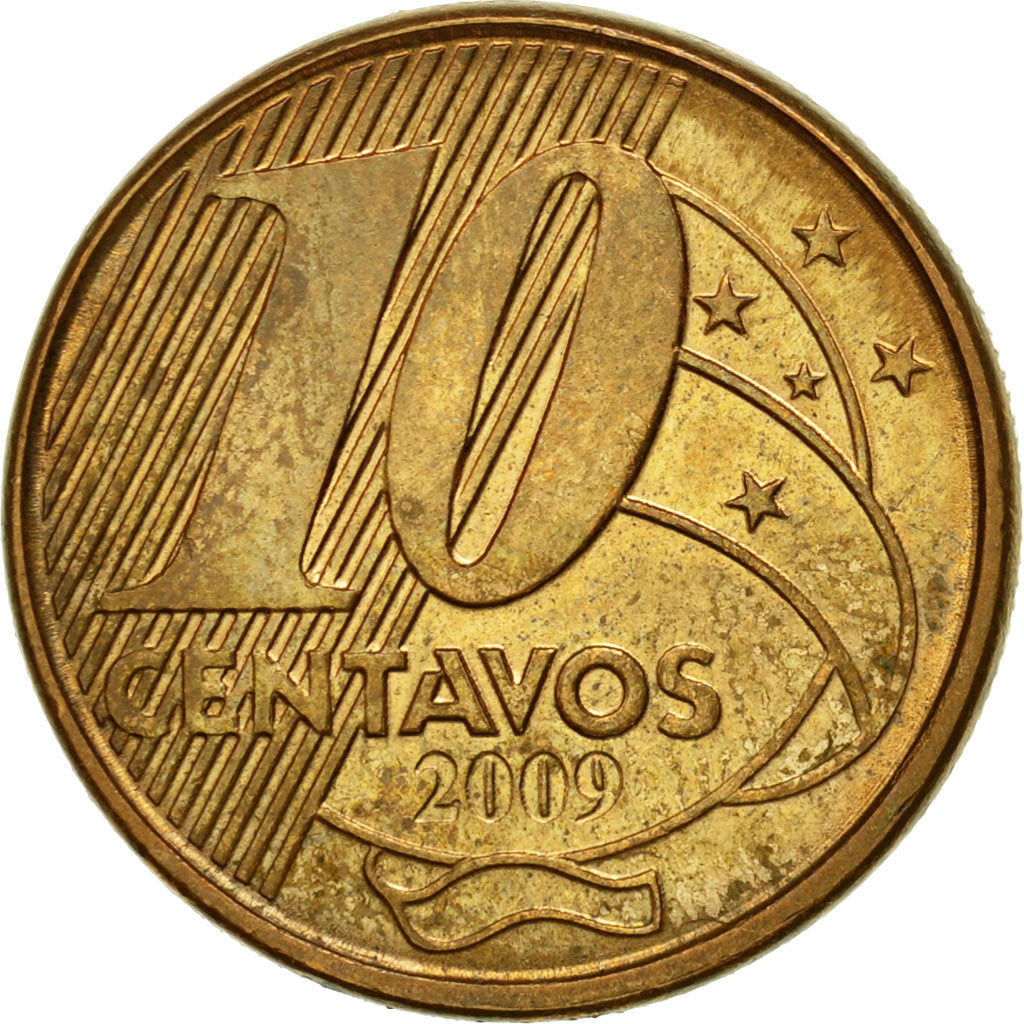 Coin, Brazil, 10 Centavos, 2009, EF(40-45), Bronze Plated Steel, KM:649.2