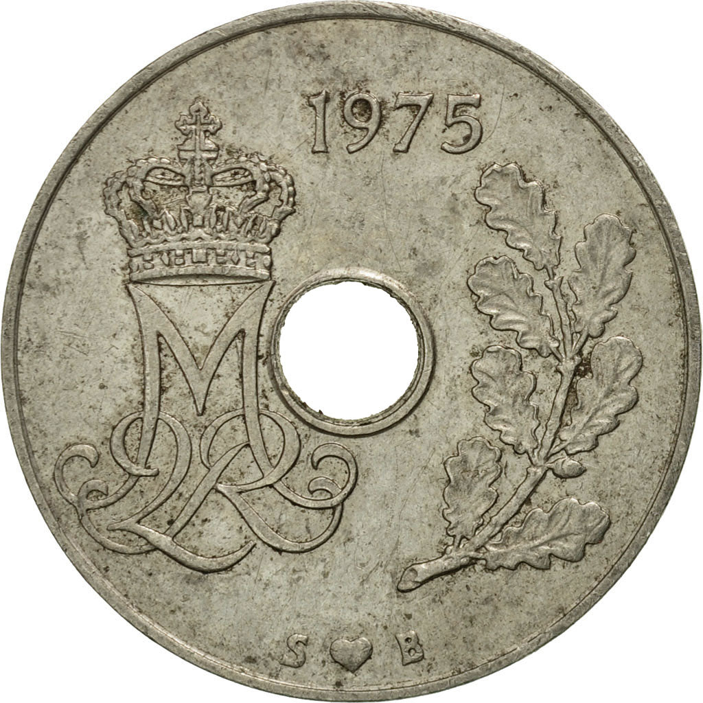 Coin, Denmark, Margrethe II, 25 Öre, 1975, Copenhagen, VF(30-35)