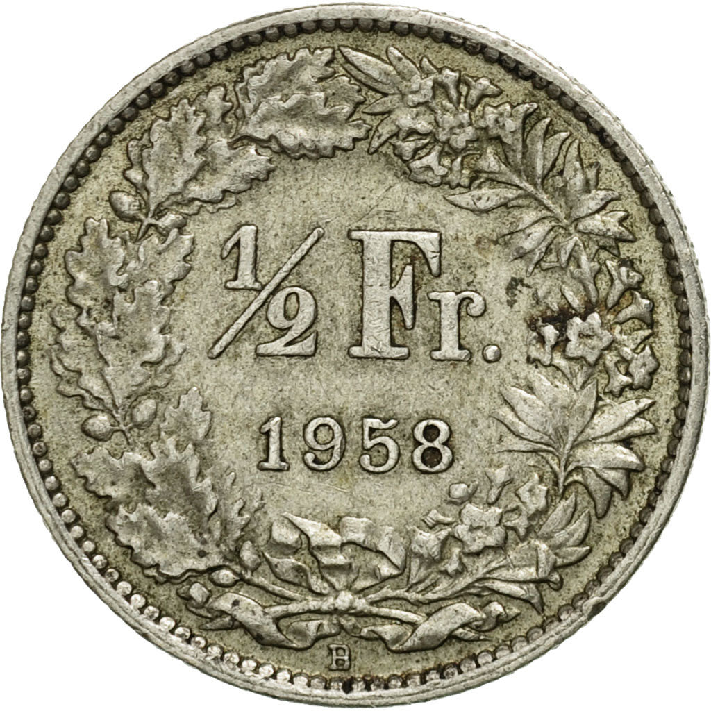 Coin, Switzerland, 1/2 Franc, 1958, Bern, VF(20-25), Silver, KM:23