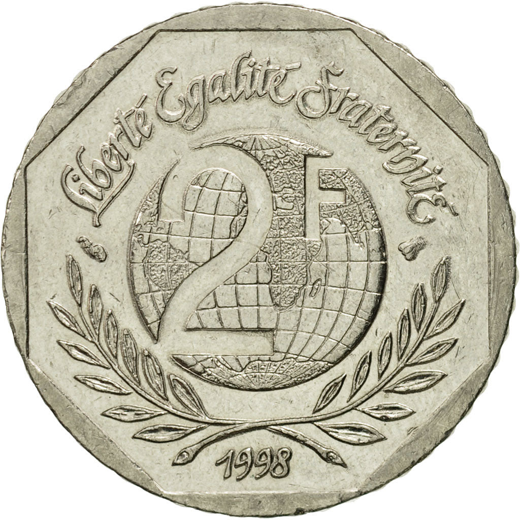 Moneda, Francia, René Cassin, 2 Francs, 1998, Paris, MBC, Níquel, KM:1213