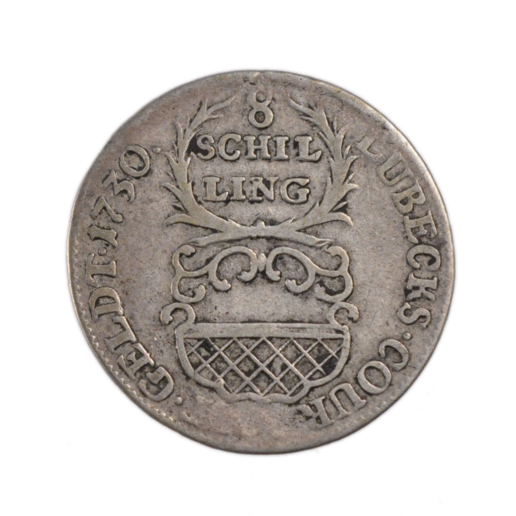 Coin, German States, LUBECK, 8 Schilling, 1/4 Thaler, 1730, EF(40-45), Silver