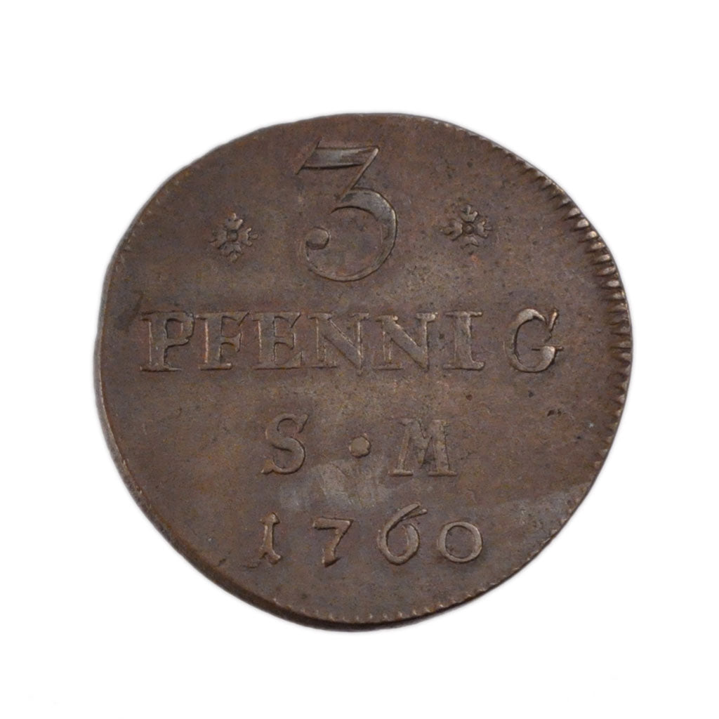 GERMAN STATES, 3 Pfennig, Dreier, 1760, KM #304, AU(55-58), Copper, 4.90
