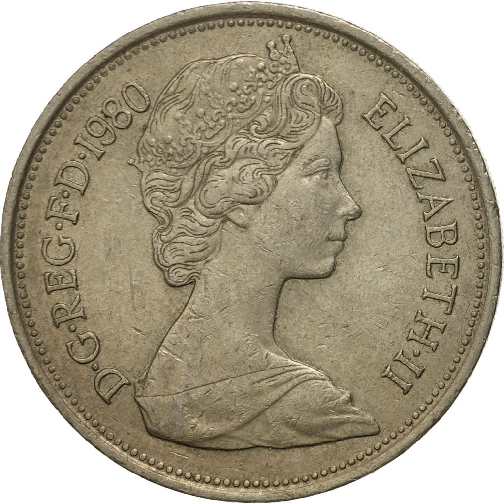Moneda, Gran Bretaña, Elizabeth II, 10 New Pence, 1980, BC+, Cobre - níquel