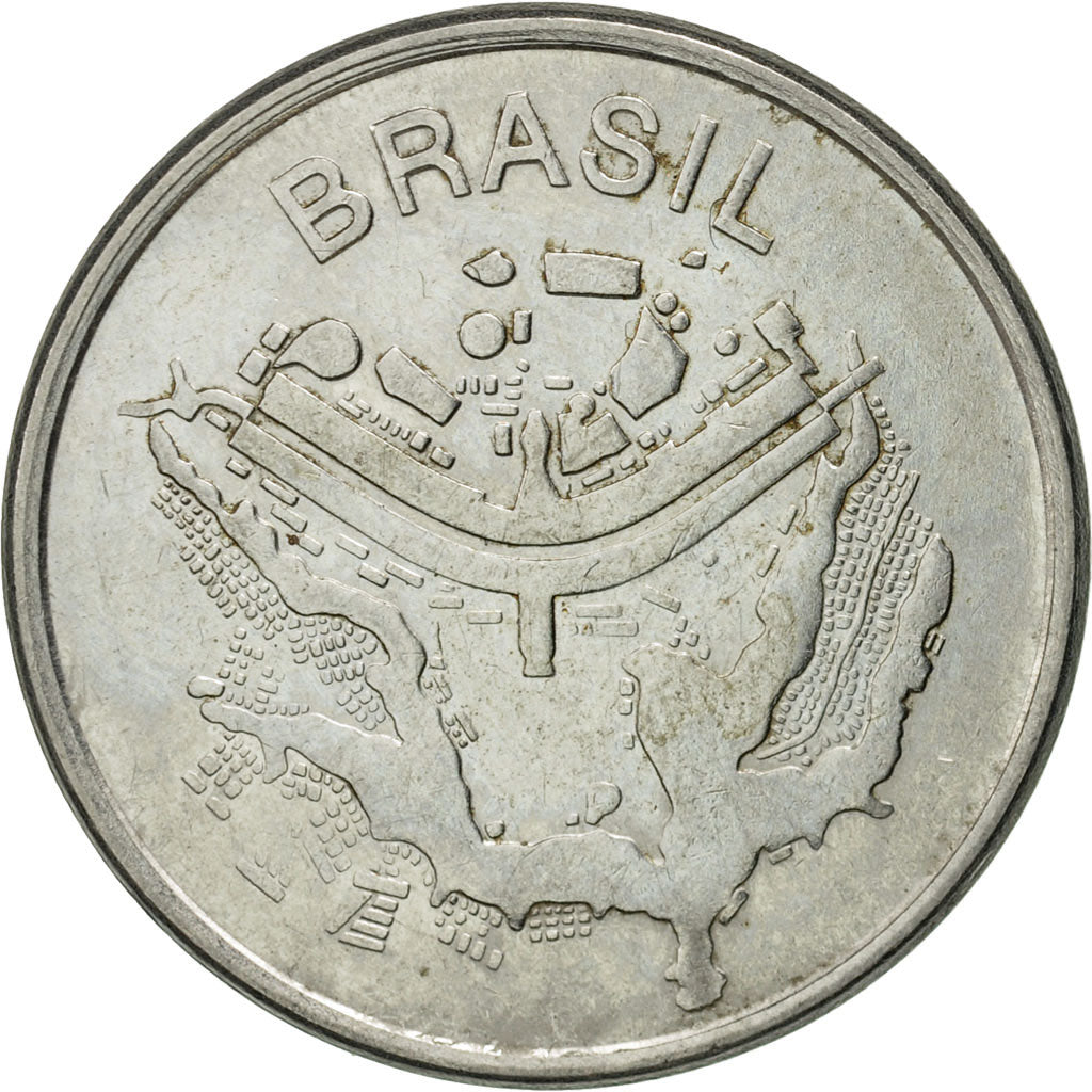 Moneta, Brazylia, 50 Cruzeiros, 1984, VF(30-35), Stal nierdzewna, KM:594.1
