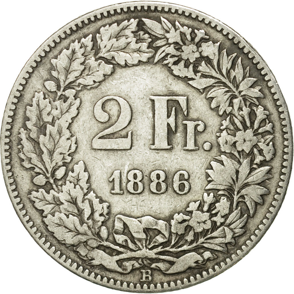 Coin, Switzerland, 2 Francs, 1886, Bern, VF(20-25), Silver, KM:21
